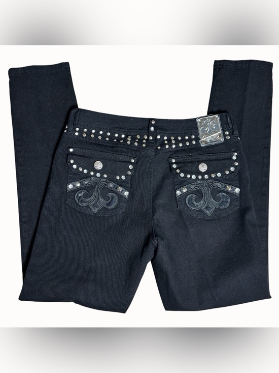 Dereon Denim - Dereon Black Straight Leg Jeans Size 11/12 Studded Embellished Y2K Low Rise